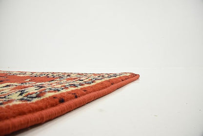 Unique Loom Taftan Collection Border Geometric Tribal Inspired Design Area Rug (3' 0 x 16' 5 Runner, Terracotta/ Ivory)