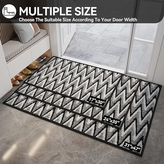 Indoor Door Mat 31x47, Dirt Resistant & Absorbent Doormat for Entryway Inside, Non-Slip Rubber Backing Front Door Mat Indoor Entrance, Low-Profile, Washable, Black