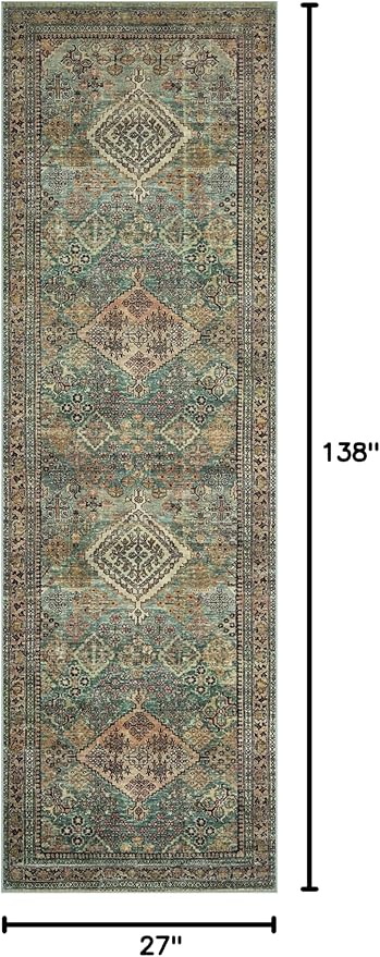 Loloi Magnolia Home by Joanna Gaines Sinclair Collection SIN-03 Turquoise/Multi 2'-3" x 11'-6", .25" Pile Height, Machine Washable, Runner Rug