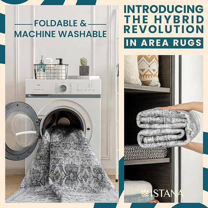 Istana 5x7 Area Rug - Grey Rugs for Living Room 5x7 - Foldable Rugs for Bedroom - Stain Resistant Washable Rug - Eco-Friendly Boho Area Rugs - Easy to Clean Living Room Rug