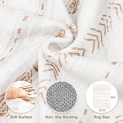 Nakagishi Area Rug Living Room Rugs: 5x7 Washable Boho Large Neutral Farmhouse Soft Moroccan Stain Resistant Indoor Carpet for Bedroom Nursery Kids Playroom Office Dining Room Home House Decor- Brown