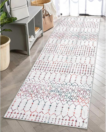 Lahome Moroccan Washable Runner Rug 2x6 Non-Slip Anti-Fatigue Kitchen Rugs and Runners Throw Soft Long Bathroom Runner, Geometric Print Distressed Floor Runners for Entryway Laundry Room Foyer