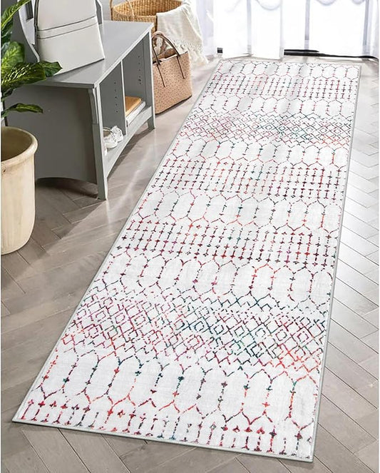 Lahome Moroccan Washable Runner Rug 2x6 Non-Slip Anti-Fatigue Kitchen Rugs and Runners Throw Soft Long Bathroom Runner, Geometric Print Distressed Floor Runners for Entryway Laundry Room Foyer