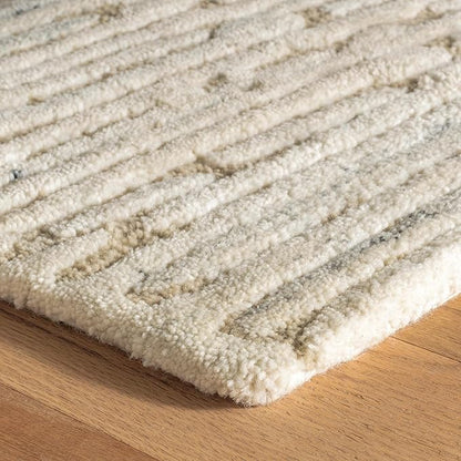 Dash & Albert Malone Oatmeal Hand Tufted Wool Rug, 6 X 9 Feet, Neutral Graphic Pattern - Premium Luxury Hotel Quality Soft Breathable Hypoallergenic Machine Washable Easy Care All Season