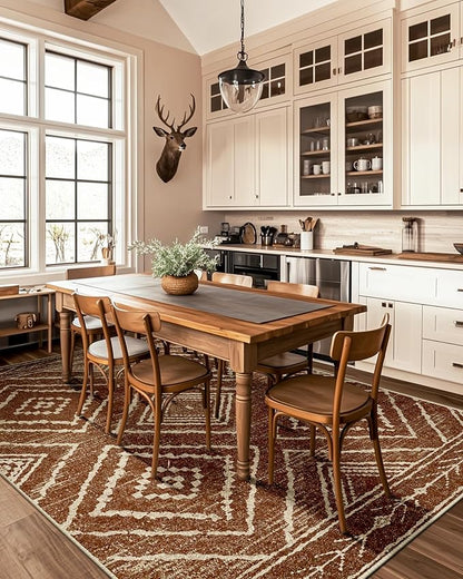 Area Rug 10x12 Rug Machine Washable Non-Slip Low Pile Print Pattern Western Rug for Living Room Bedroom Entryway Tribal Series-Yellowbrown/Cream