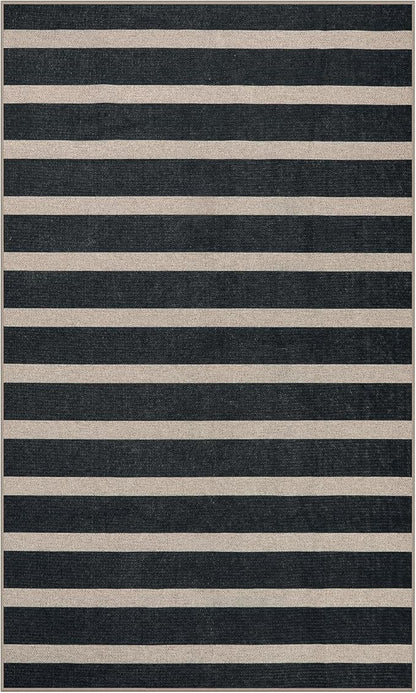 Lahome Striped Easy Jute 3x5 Outdoor Patio Porch Rug, Washable Rugs for Entryway Geometric Indoor Outdoor Living Room Carpet, Farmhouse Neutral Non Slip Black Carpet for Backyard Bedroom