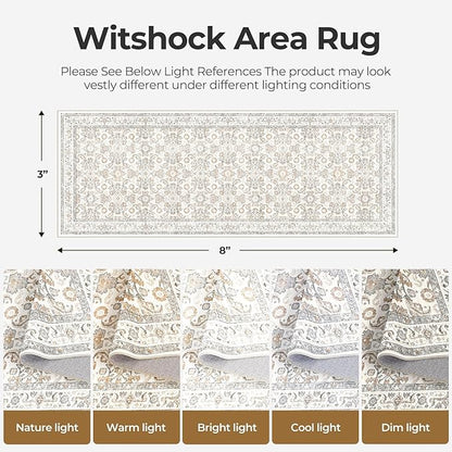 WITSHOCK 3x8 Long Runner Rug for Hallway,Washable Rug Distressed Boho for Bedroom Kitchen Entryway Indoor Entrance,Non Slip Runner Rugs with Rubber Backing（Camel/Beige,3x8）