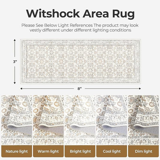 WITSHOCK 3x8 Long Runner Rug for Hallway,Washable Rug Distressed Boho for Bedroom Kitchen Entryway Indoor Entrance,Non Slip Runner Rugs with Rubber Backing（Camel/Beige,3x8）