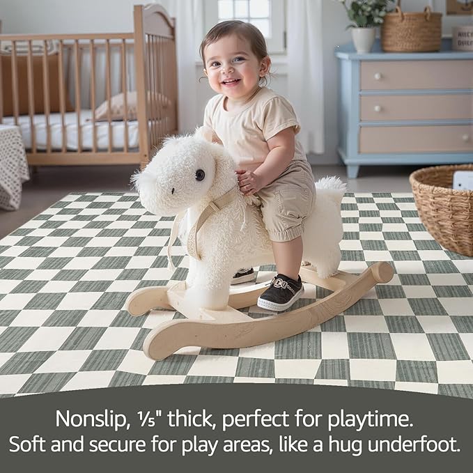 jinchan Runner Rug 2x5 Hallway Washable Modern Checkered Geometric Lattice Kids Bedroom Rug Indoor Floor Cover Non Slip Soft Carpet for Nursery Room Kitchen Laundry Room Home Grey