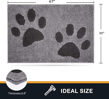 PURRUGS Dirt Trapping Door Mat 32" x 47", Non-Skid/Slip Machine Washable Microfiber Entryway Rug, Dog Doormat, Super Absorbent Welcome Mat for Muddy Wet Shoes and Paws, Grey