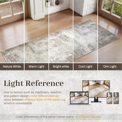 2.6'x8' Hallway Runner Washable Rug - Modern Abstract Rug Runners for Hallways Non-Slip Low Pile Thin Soft Machine Washable Carpet for Bedroom, Laundry, Kitchen, Indoor Entryway (2.6'x8' Brown Grey)