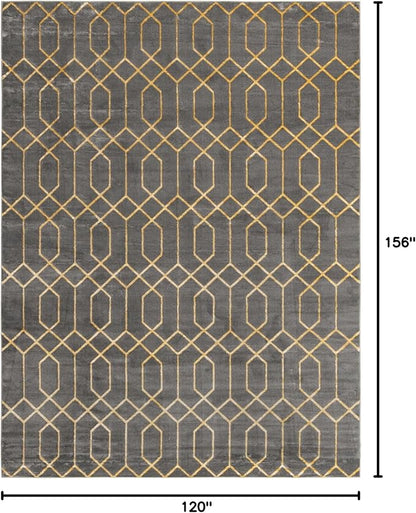 Unique Loom Glam Collection Area Rug - Trellis (10'x 13' Rectangle, Gray Gold/ Gold)