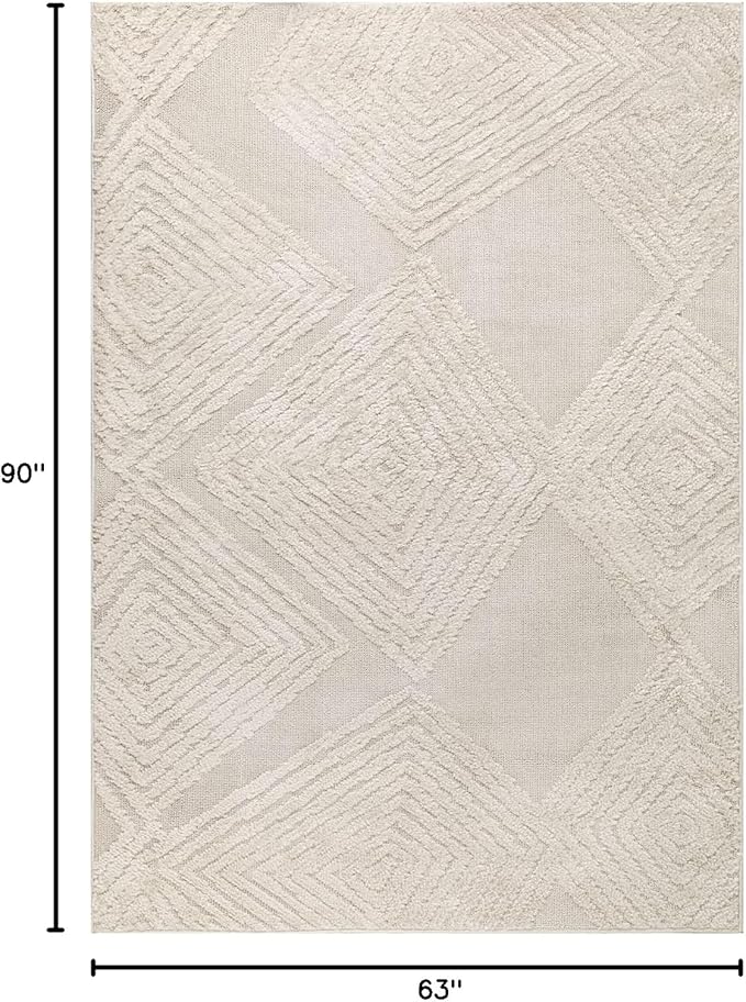 Antep Rugs Palafito 5x7 Geometric Shag Diamond High-Low Pile Textured Indoor Area Rug (Beige, 5'3" x 7'6")