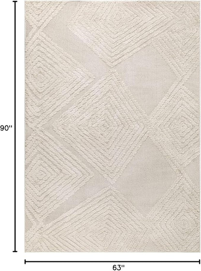 Antep Rugs Palafito 5x7 Geometric Shag Diamond High-Low Pile Textured Indoor Area Rug (Beige, 5'3" x 7'6")