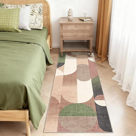 Modern Runner Rug 2x6 Washable Rug Runners for Hallway Kitchen,Long Rugs for Bedroom Entryway Bathroom,Non Slip Retro Rust Orange Geometric Floor Carpet