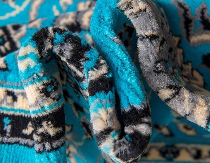 Unique Loom Sialk Hill Collection Area Rug - Washington (9' 10" x 13' 1" Rectangle Turquoise/Black)