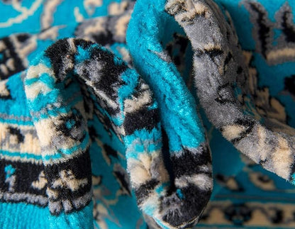 Unique Loom Sialk Hill Collection Area Rug - Washington (4' 1" x 6' 1" Rectangle Turquoise/Black)