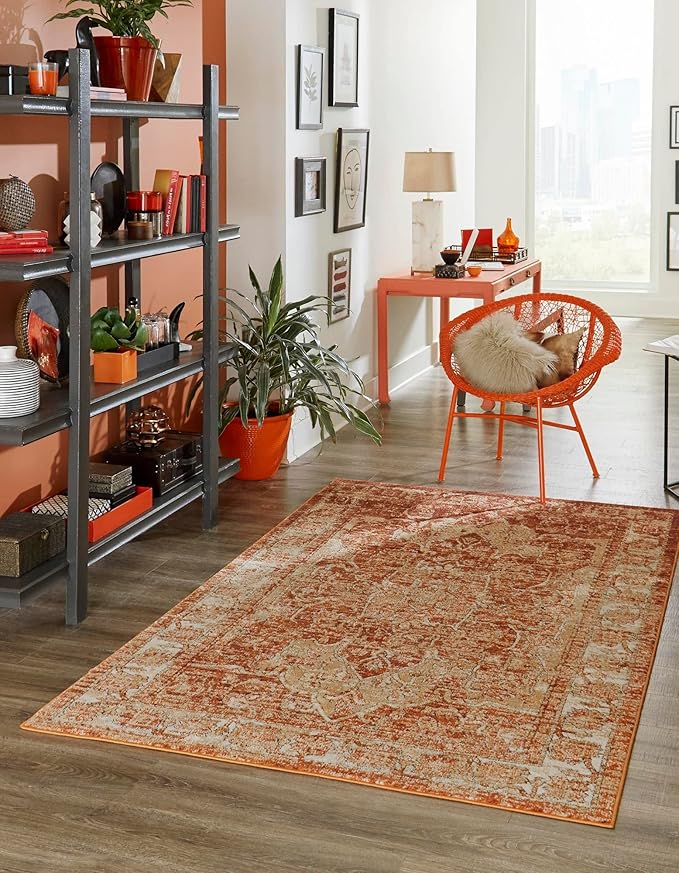 Unique Loom Isabella Collection Area Rug - Adjani (10'x 14' 1" Rectangle, Rust Red/ Black)