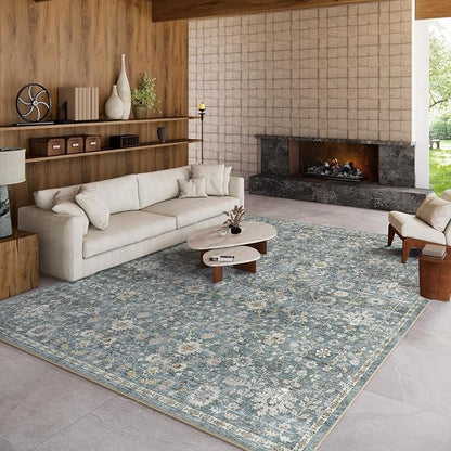 8x10 Washable Area Rugs Ultral Soft Non-Slip Stain Resistant Vintage Boho Large Carpet for High-Traffic Living Room & Dining Room