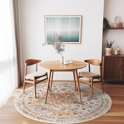 zesthome Washable Round Rug - 5ft Ultra-Thin Circle Area Rugs, Vintage Non-Slip Low Pile Rug for Living Room, Stain Resistant Rug for Bedroom, Entryway, Kitchen, Nursery