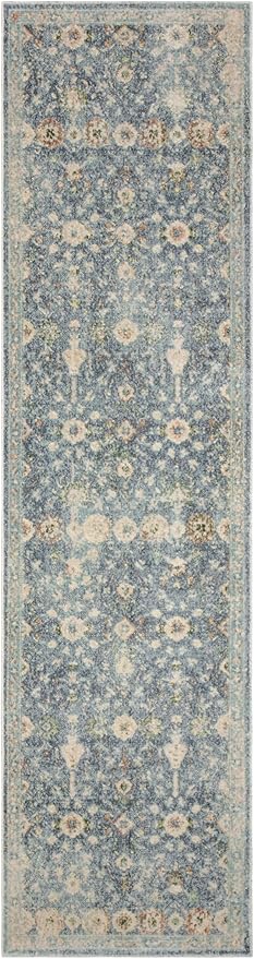 Nourison Home Astra Machine Washable Teal Beige 2' x 6' Area Rug Easy Clean, Non Shedding, Bed Room, Living Room, Dining Room, Kitchen (6' Runner)