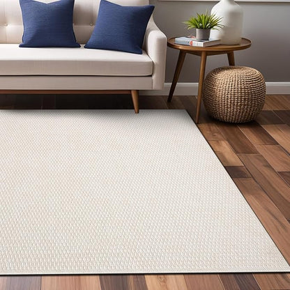 Easy Jute Rugs 5x7 White Color Living Room Indoor Outdoor Area Rug for Patio Farmhouse and Kitchen Rug High Traffic Easy to Clean Washable Solid Boho Woven Design Outside Carpet (5 x 7)