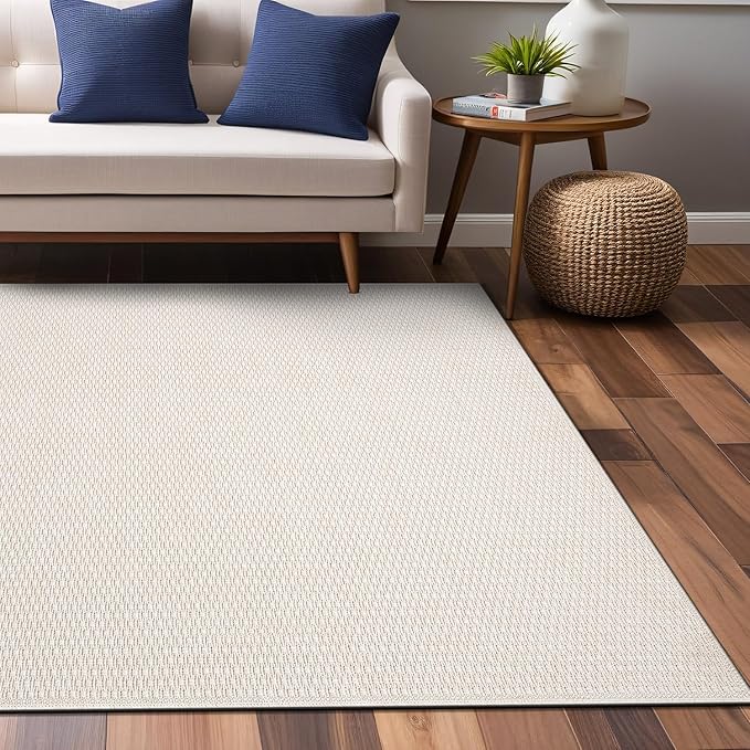 Easy Jute Rugs 9x12 White Color Living Room Indoor Outdoor Area Rug for Patio Farmhouse and Kitchen Rug High Traffic Easy to Clean Washable Solid Boho Woven Design Outside Carpet (9 x 12)