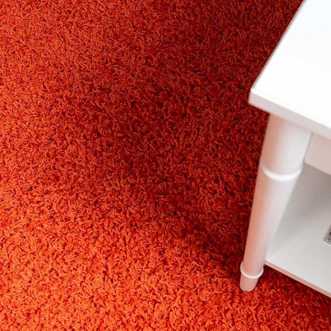 Unique Loom Solid Shag Collection Area Rug (7' 1" Round, Tiger Orange)