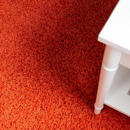 Unique Loom Solid Shag Collection Area Rug (8' x 10' Oval, Tiger Orange)