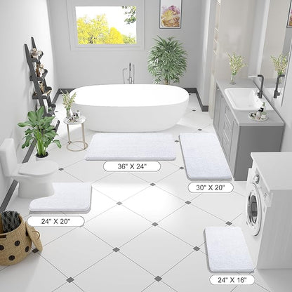 OLANLY Bathroom Rugs 47x20, Extra Soft Absorbent Chenille Bath Rugs, Rubber Backing Quick Dry, Machine Washable Bath Mats for Bathroom Floor, Tub and Shower, Home Decor Accessories, White