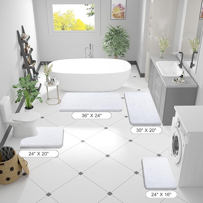 OLANLY Bathroom Rugs 35x24, Extra Soft Absorbent Chenille Bath Rugs, Rubber Backing Quick Dry, Machine Washable Bath Mats for Bathroom Floor, Tub and Shower, Home Decor Accessories, White