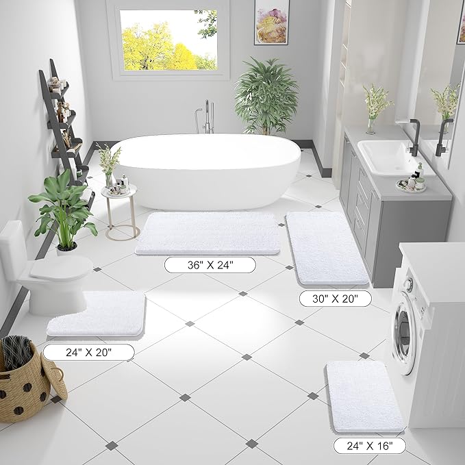 OLANLY Bathroom Rugs 40x32, Extra Soft Absorbent Chenille Bath Rugs, Rubber Backing Quick Dry, Machine Washable Bath Mats for Bathroom Floor, Tub and Shower, Home Decor Accessories, White