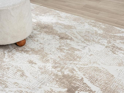 Adel Modern Area Rug for Living Room, 4x6 Rustic Distressed Abstract Beige Neutral Rug, Medium Pile Stain Resistant Carpet for Bedroom, Dining Room or Kitchen (4' x 6', Beige)