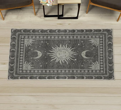 Ambesonne Sun and Moon Decorative Rug, Bohemian Artwork Design of Crescent Solar Ornament Esoteric Stars Ornaments, Quality Carpet for Bedroom Dorm and Living Room, 2' 2" x 3' 7", Sage Green