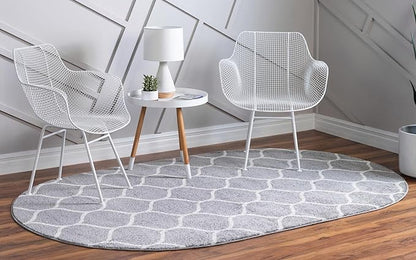 Rugs.com Lattice Frieze Collection Rug – 3' 3 x 5' 3 Oval Light Gray Medium Rug Perfect for Living Rooms, Large Dining Rooms, Open Floorplans