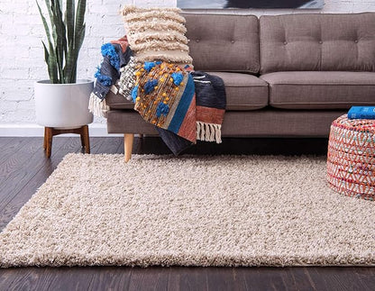 Unique Loom Solid Shag Collection Area Rug (4' 1" x 6' 1" Rectangle, Taupe)