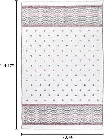 Alfa Rich 7x10 Mauve Gray Off White Washable Area Rugs for Living Room Bedroom Kitchen Decor Cotton