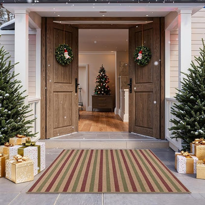 Lahome Christmas Outdoor Rug, 3x5 Christmas Decorations for Porch Entryway Front Door, Striped Plaid Decor Non Slip Non Shedding Red and Green Carpet for Foyer Patio