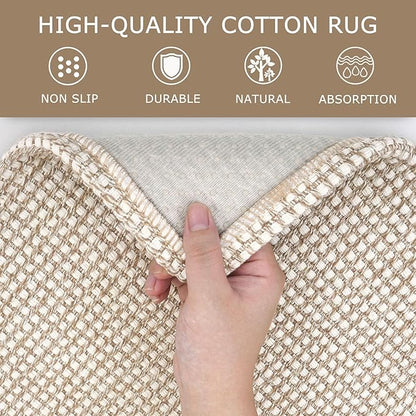 KOZYFLY Runners for Hallways 2x7 ft Washable Kitchen Runner Non Slip Rubber Backed Hall Runners Cotton Entryway Runner Rugs Floor Carpet for Indoor Backdoor Bedroom Kitchen, Ivory/Khaki