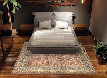 Bloom Rugs Washable Non-Slip 2' x 3' Rug - Terracotta/Mustard Traditional Oriental Area Rug for Living Room, Bedroom, Dining Room, and Kitchen - Exact Size: 2' x 3'