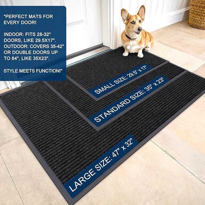 OLANLY Front Door Mat Indoor Outdoor Entrance, Waterproof Heavy Duty Doormat, Fade Resistant, Low Profile, Easy Clean Patio Porch Welcome Floor Mats for Entry, 71x30, Black