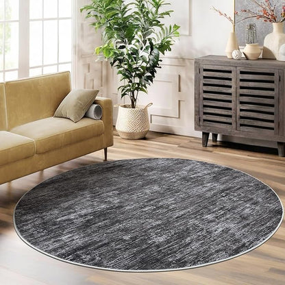 RUGSREAL Washable Round Rug 4x4 ft for Living Room Modern Round Rug Small Bedside Carpet with Rubber Backing Stain Resistant Small Entry Mat Neutral Circle Rug for Bedroom Nursery Home Decor, Grey