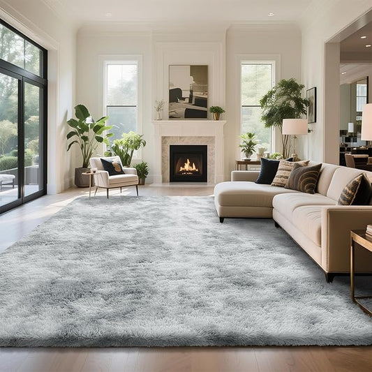 Fluffy Rug Shaggy Area Rug, Mottling Grey 6x9 Area Rugs for Living Room, Large Shag Area Rugs for Bedroom Kids Room Home Decor, Upgrade Anti-Skid Rectangular Fuzzy Rugs