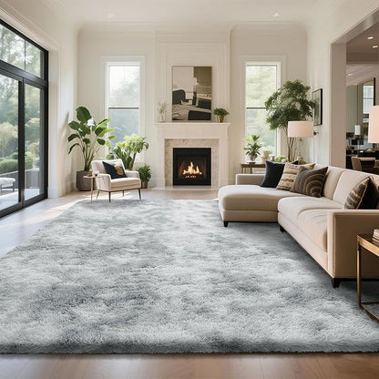 Fluffy Rug Shaggy Area Rug, Mottling Grey 9x12 Area Rugs for Living Room, Large Shag Area Rugs for Bedroom Kids Room Home Decor, Upgrade Anti-Skid Rectangular Fuzzy Rugs