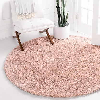 Unique Loom Davos Shag Collection Area Rug - Solid (10' Round, Dusty Rose)
