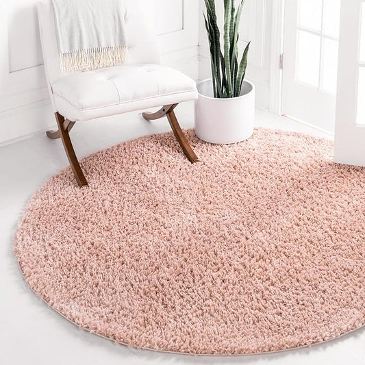 Unique Loom Davos Shag Collection Area Rug - Solid (10' Round, Dusty Rose)