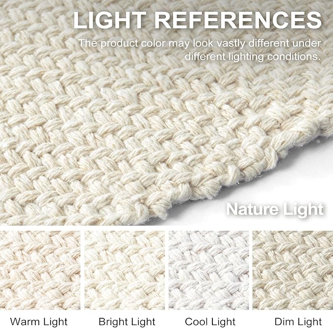 Collive Boho Rugs for Living Room 5X8ft, Washable Area Rug Woven Cotton Rugs for Bedroom, White Braided Rug Farmhouse Carpet for Dining Room Nursery Room, Outdoor Rug for Patio Balcony Courtyard Decor