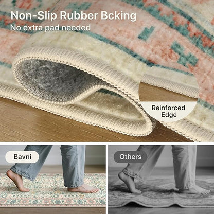 Bavni 2'6''x6 Rug Runners for Hallways, Washable Runner Rug Non Slip, Vintage Floral Print Style Rugs for Bedroom-Lightweight Low Pile Carpet for Hallways Bathroom, Pink