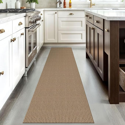 IOHOUZE Washable Runner Rug 2'x8' Rubber Backing Hallway Runner Entryway Runner Indoor, Kitchen Rugs Woven Cotton Floor Carpet for Kitchen Hall Entrance Bedroom, Tan/Brown