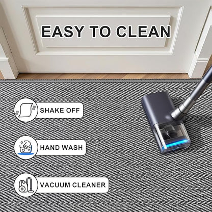 Ultra Thin Door Mat Indoor Entrance 24"x36", Low-Profile Indoor Door Mat, Non Slip Entry Mat Rubber Backing Unique Herringbone Design Inside Doormat Dirt Trapper Entryway Mats, Grey